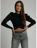 Bluza scurta cu maneci umflate, neagra 02667 - Magazin online - Boutique